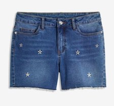 Jeans-Shorts mit Stickerei Gr. 40 Dunkelblau Denim Damen Kurzes Jeansshorts Neu*