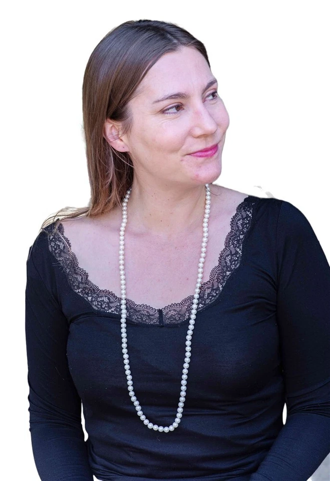 Collar Largo 30 Pulgadas Genuino 7-8mm REDONDO Perla Blanca Cultivada Agua Dulce Foto 2 de 4