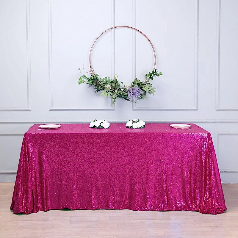 90x132" Fuchsia SEQUIN RECTANGLE TABLECLOTH Wedding Party Catering Linens SALE - Image 4 of 4