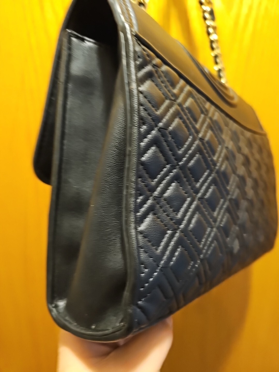 Beautiful Tory Burch Black Quilted Leather Large Fleming Shoulder Crossbody Bag