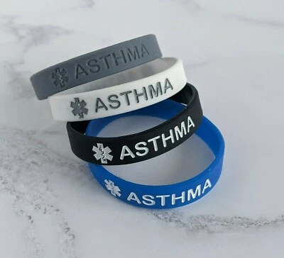 (X1) Asthma Silicone Medical Awareness Wristbands Asthmatic Patient UK