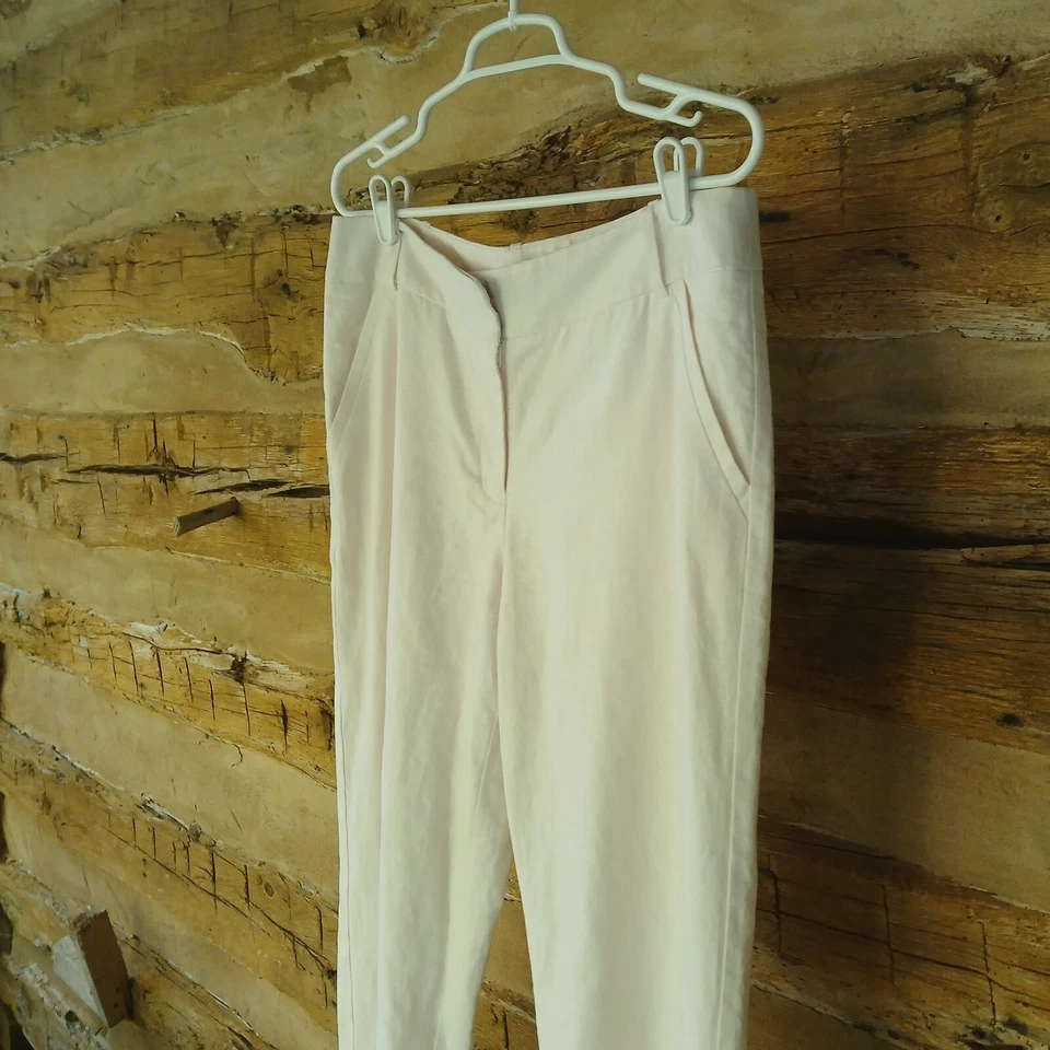 Pantalones para mujer The Limited pierna ancha cintura alta forrados mezcla de lino blancos talla 8 Foto 4 de 4