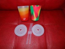 NEW Set of 2 8oz Kids BPA Free Silipint Silicone Cups with Straws  Lids