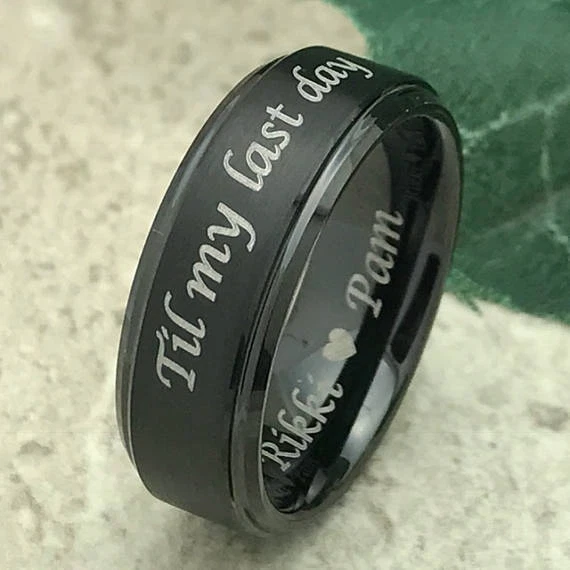 Anillos de tungsteno His & Hers, anillos de aniversario de tungsteno personalizados, anillo de promesa Foto 3 de 4