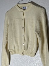 Vintage Acrylic Fiber Button Up Cardigan Cream Color Women  s