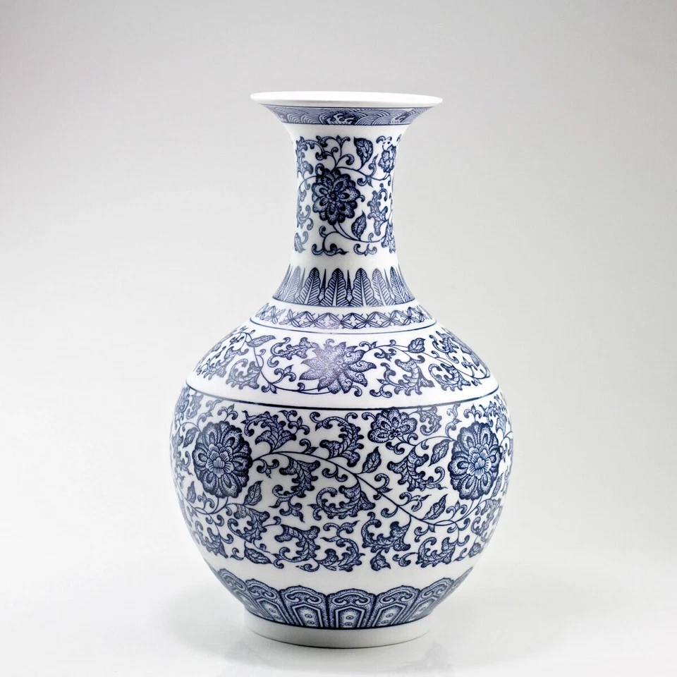 Chinesische Vase, blau-weiß China Porzellan matt, stilvolle Porzellanvase 34 cm - Bild 2 von 4