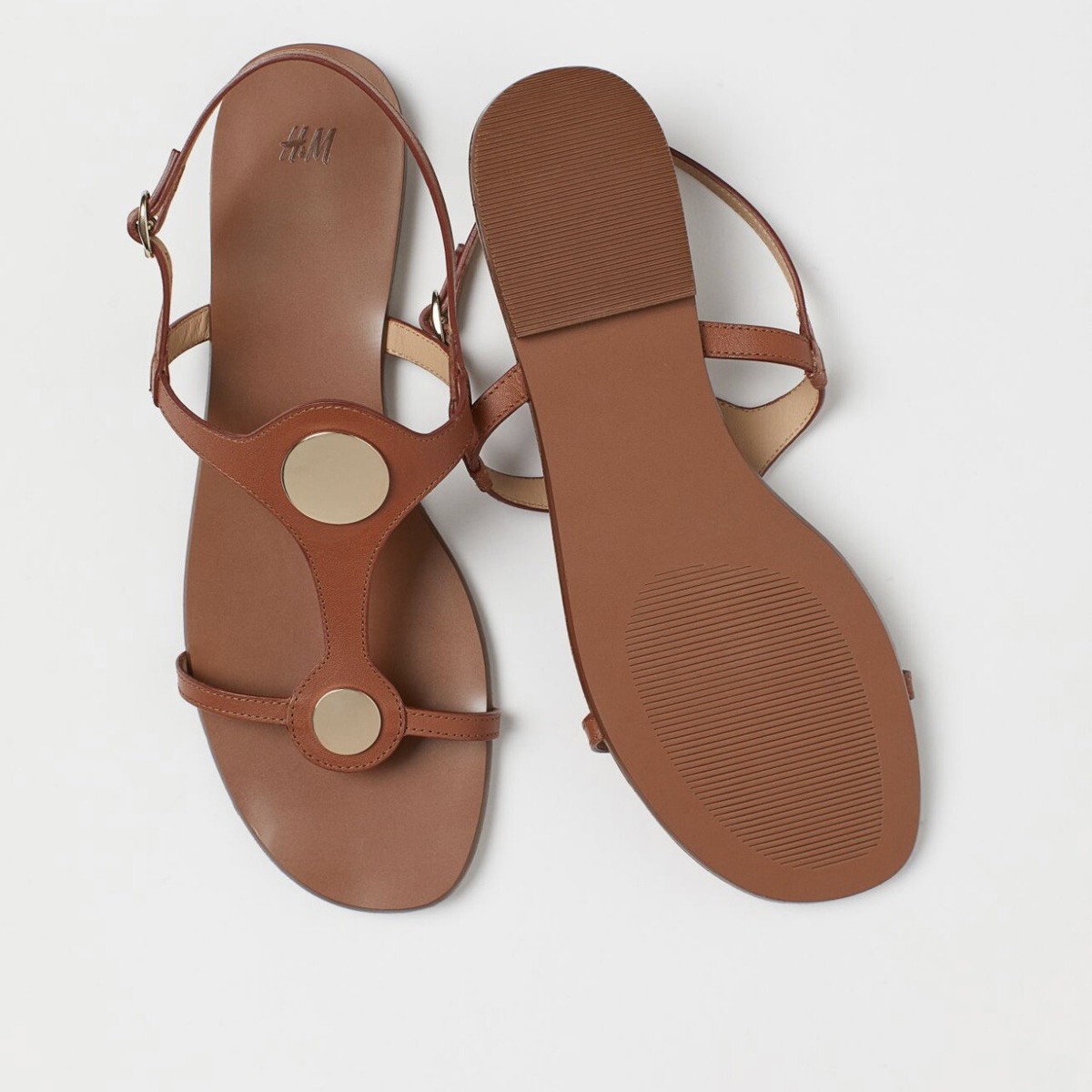 H&M Womens Leather Sandals Brown and Gold NWT UK