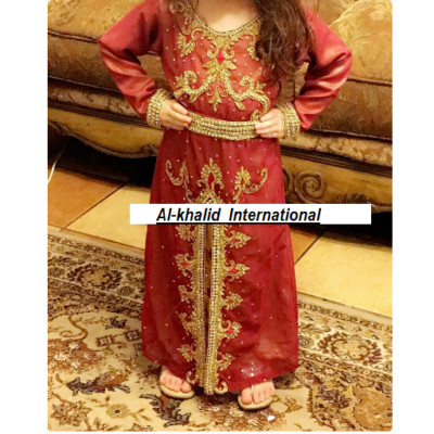 Georgette Ramadan Kids Kaftan Girls Dubai Dress Special Moroccan Red Wedding