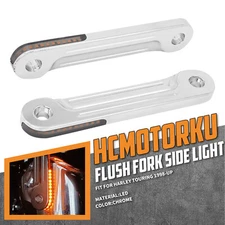 Chrome LED Flush Fork Turn Signal Side Light For Harley Road King Glide 98-2024