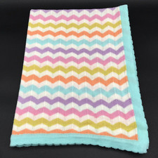 Bananafish Baby Blanket Knit Chevron Stripe Pastel Aqua Orange Green Pink White