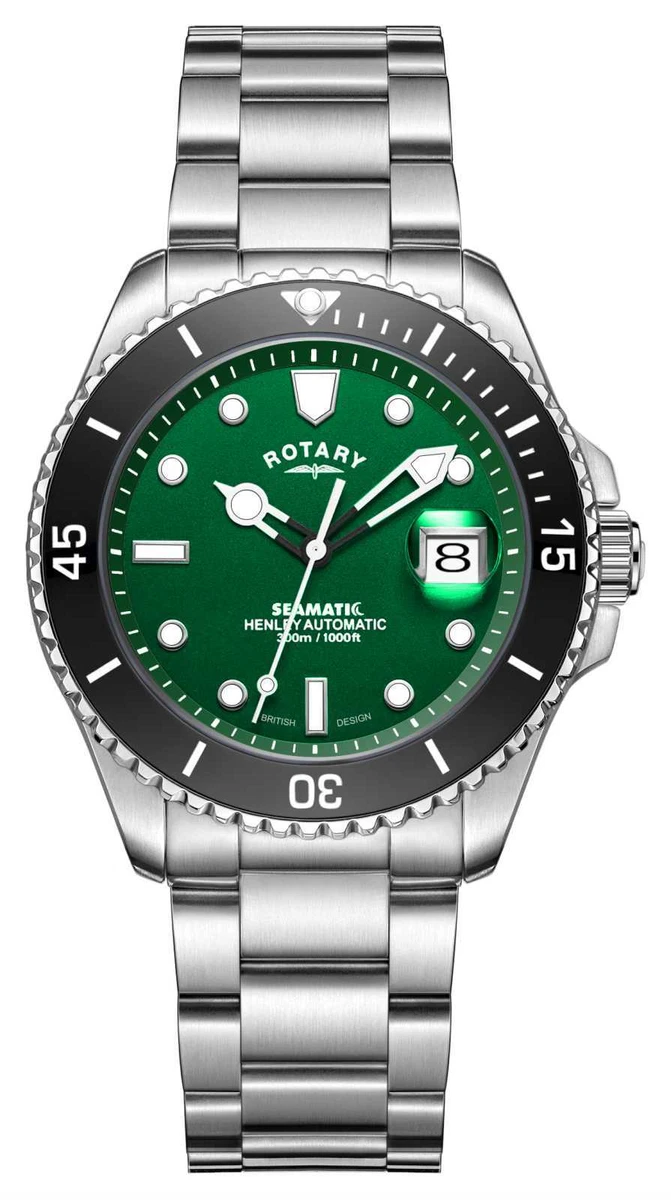 Rotary Henley Seamatic Automatic Green Dial Black Bezel GB05430 78