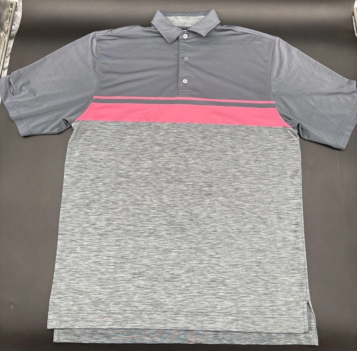Footjoy Polo Shirt Mens Large Gray Pink Striped Short Sleeve Golf Performance