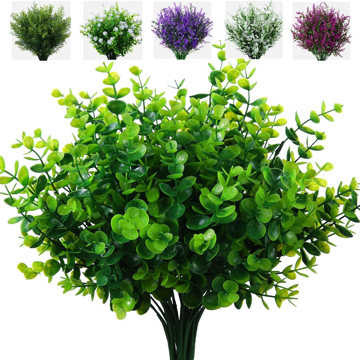 8 Pack Realistic Artificial Green Plants No-Fade Faux Shrubs Grass-image