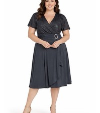 R M Richards 9109W Size 20W NWT Charcoal Glitter Cocktail Dress Wedding Guest