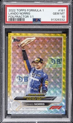 2022 TOPPS FORMULA 1 FOILFRACTOR 1/1 #181 LANDO NORRIS 1/1 PSA 10