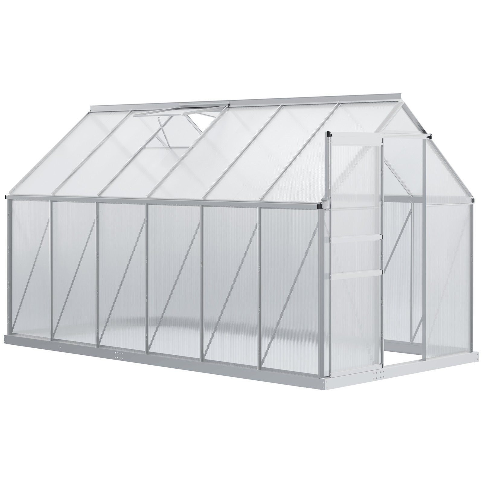 12' x 6' Polycarbonate Walk-in Garden Greenhouse Kit w/ Sliding Door, Silver