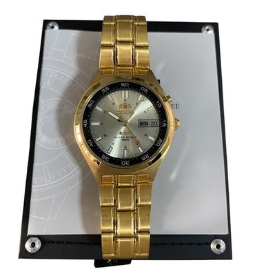 Orient Three Stars Automatic Gold Dial Stainless Steel Gents Watch