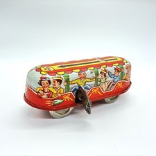 Vintage 1950's Western Germany Windup Tin Litho Trolley Bus Streetcar Party Bus