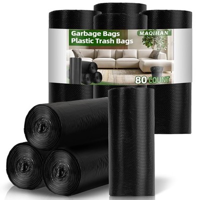 Trash Bags Bulk - 80 Count 4 Gallon Durable Garbage Bags, Small Plastic Trash...