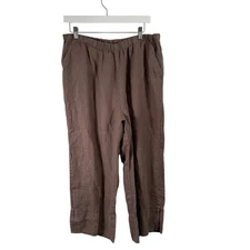 Match Point 100% Linen Taupe Brown Pants Lagenlook Pockets Vacation Womens XL