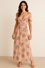 Floral Whimsical Prairie Fairy Dress Size 16 Pink Ruffle Maxi Flowy Elegant