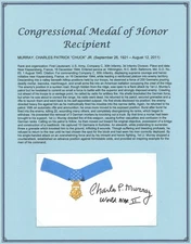 Charles P Murray Jr. d2011 signed autograph 3x5 cut USA Army WWII MOH Recipient
