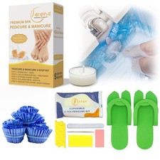 6-Step Deluxe Pedicure Set w/ Massage Candle  Disposable Kit, Liner, Slippers