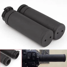 Black Rubber Hand Grips For Harley Touring Dyna XL 1" Twin Cable Throttle Bars