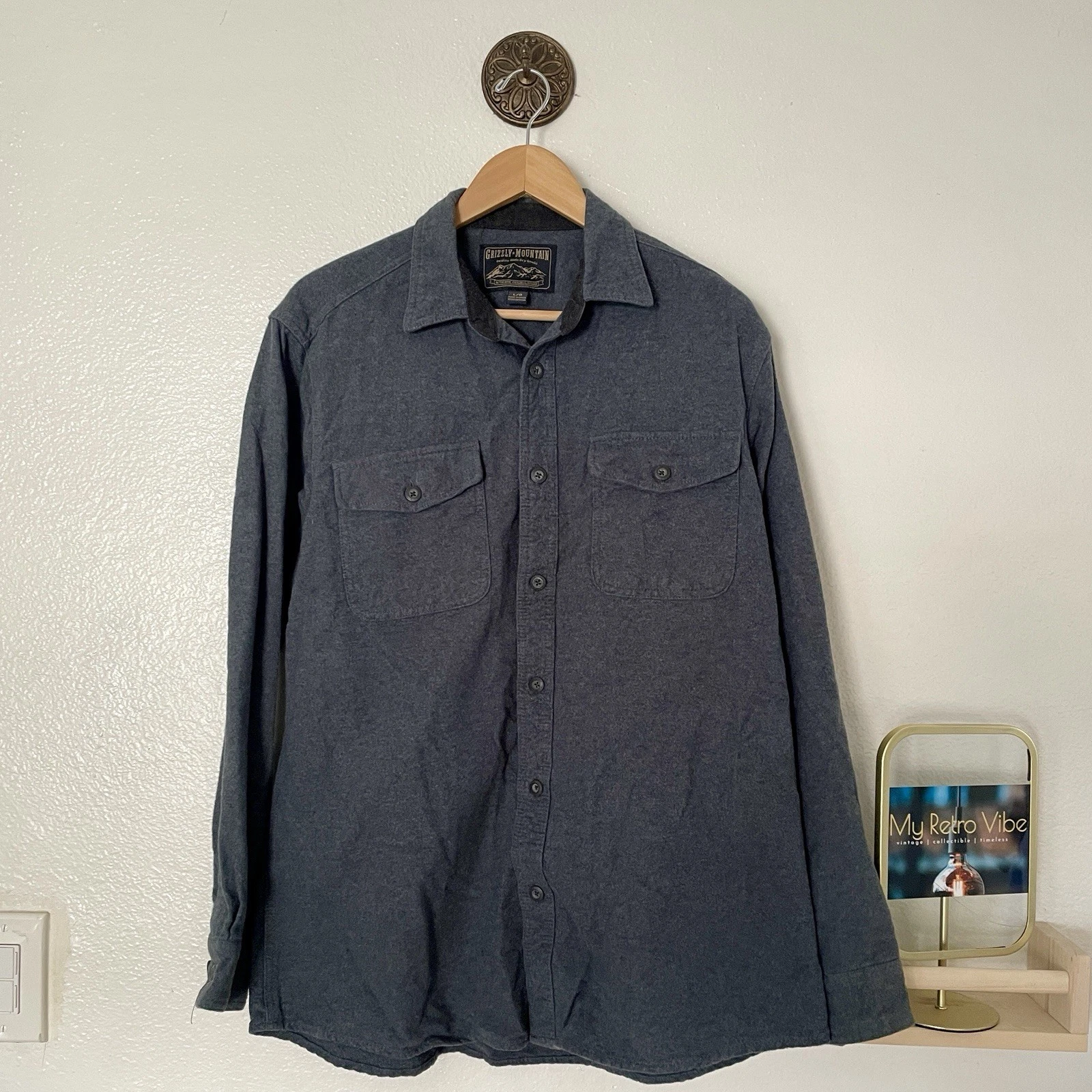 Grizzly Mountain Thick Flannel Shirt Men's L Blue Gray