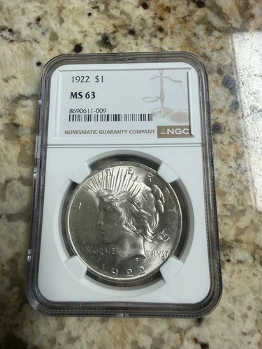 1922 Peace Silver Dollar NGC MS63 Nice Luster UNC $1 US Coin