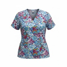 Expo Women  s Scrub Top Size Small Floral Print Vibrant Colors Spring Summer New