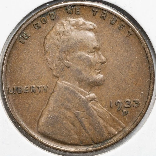 1933-D Extremely Fine (XF) Lincoln Wheat Penny Cent, Denver Mint