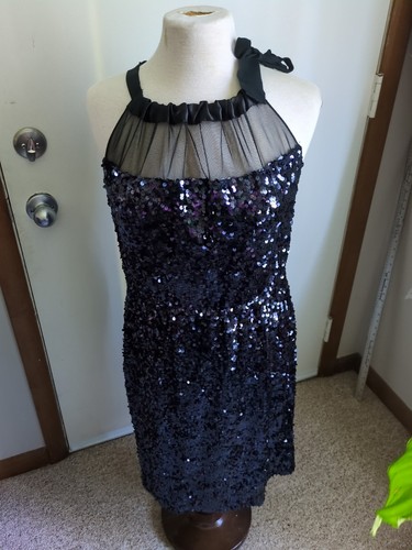 T. TAHARI TOVA PAILLETTEN COCKTAILKLEID MIT FLIEGE, MARINE OHNE GRÖSSE - Bild 1 von 12