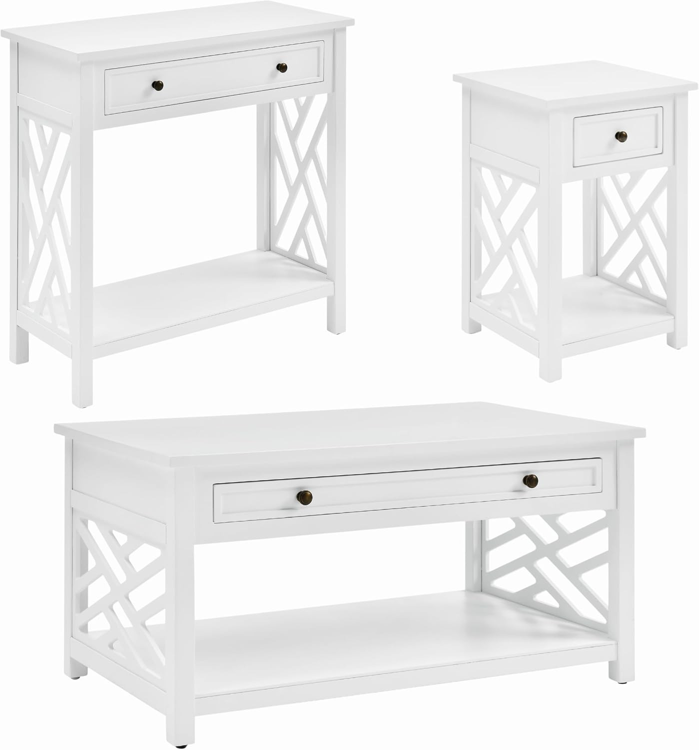 Alaterre Coventry 36" White Coffee Table with Drawers - Stylish Console & TV Sta