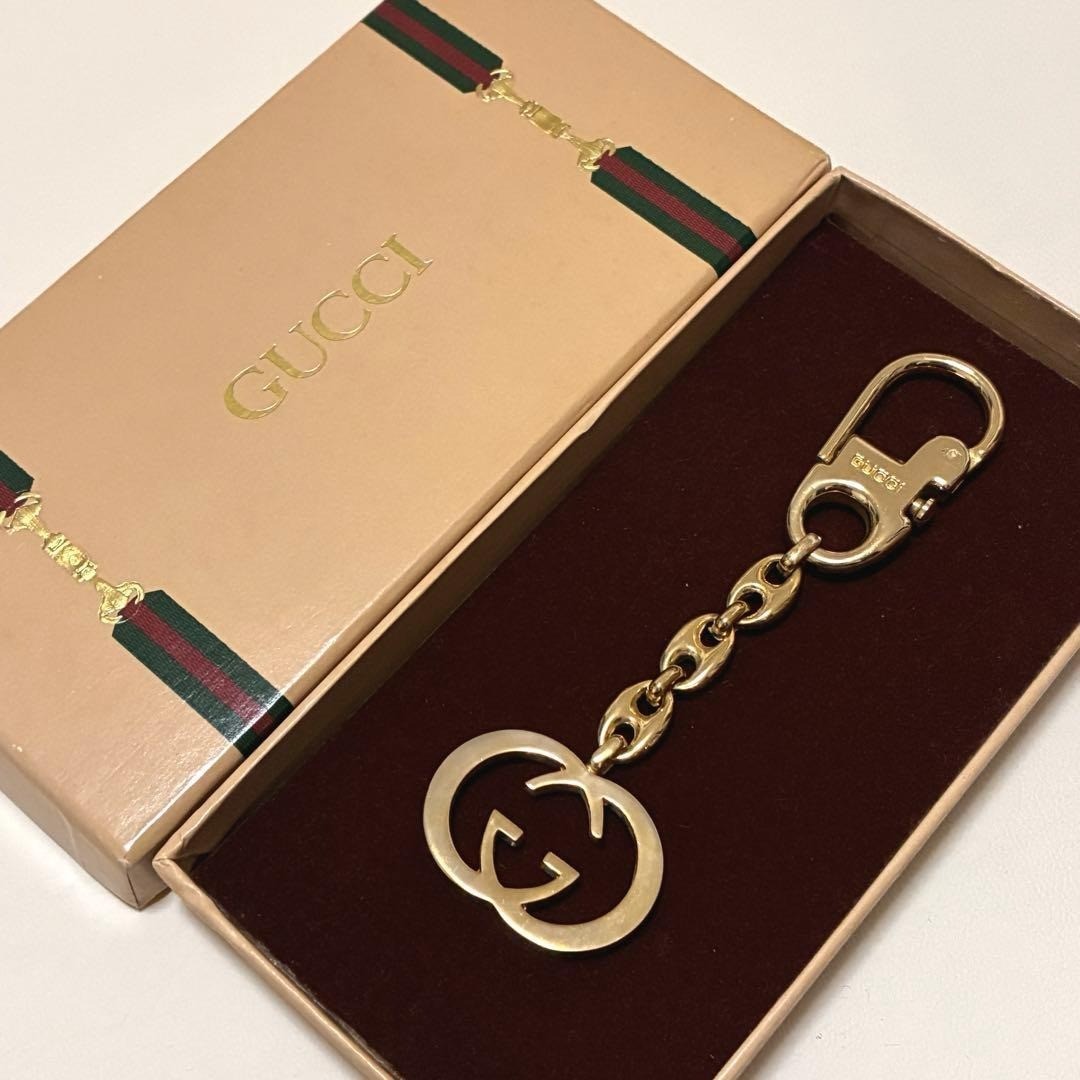 GUCCI Bag Charm Key Ring Key Chain Interlocking GG Logo Gold