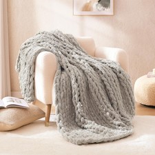 Chunky Knit Blanket Throw Taupe Large Soft Fluffy Cable Knit Crochet Throw 10...