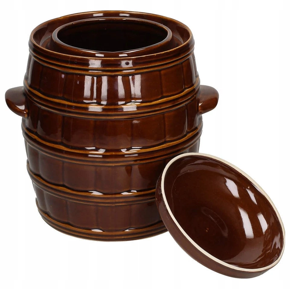 Pot à choucroute en grès Pot en terre cuite 8 L avec couvercle - Photo 3/4