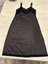 Vintage wondermaid Nylon Full Slip Womens 38 Black Lace Trim Nightgown Lingerie