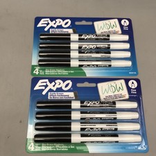 2 Pack x4 Each EXPO Low Odor Dry Erase Markers, Fine Tip, Black New