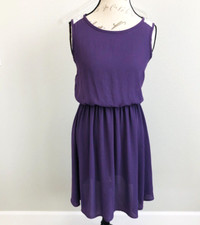 Mystic Skater Dress Purple Medium Sheer Eyelet Keyhole Back Sleeveless Work Fun