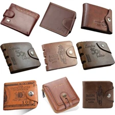 Men's Leather Bifold Wallet ID Credit Card Holder Money Coin Purse With Hasp US