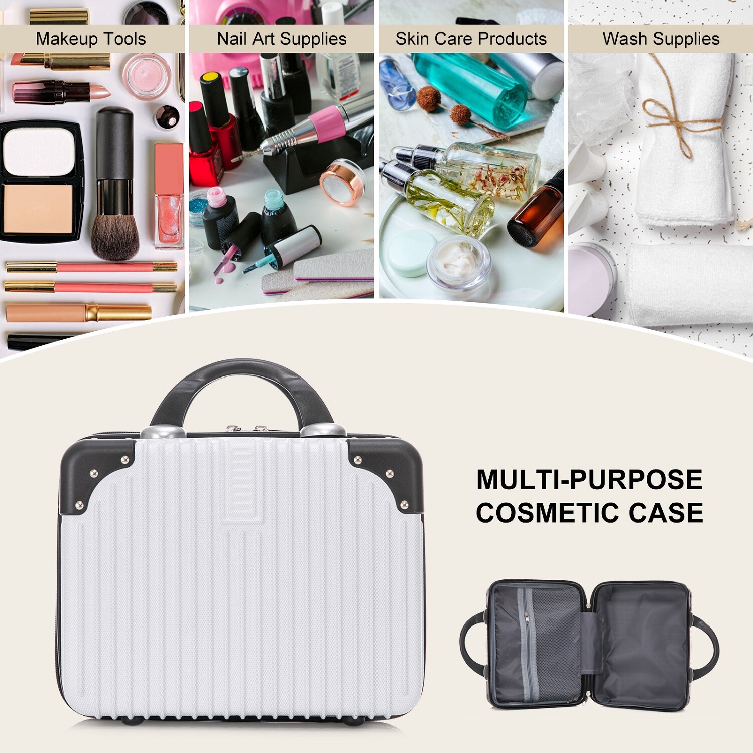 14 inch Hard Shell Cosmetic Carrying Case Portable Travel Hand Luggage