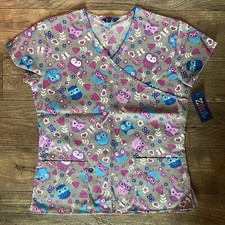 NEW Zikit SMALL Scrub Top- Blue Pink Grey OWL Valentine Heart- New w/ Tag