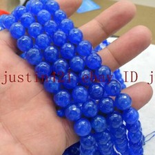 Natural 6/8/10mm Blue Jade Faceted Round Gemstone Loose Beads 15'' AAA