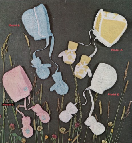 Strickanleitung Kopie 1822.  Baby Hauben & Fäustlinge.  0-12 Monate  4ply