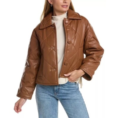 NWT Womens Size Small Elie Tahari Faux Leather Button Front Quilted Boxy  Jacket | eBay