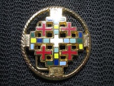 GOLD PLATED CROSS CROSSES CREST HIPPIE BELT BUCKLE VINTAGE RARE 1980s USA 