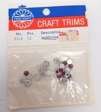 Vintage Holiday Craft Trims Red Rhinestones #1243 - 12 Pc NOS