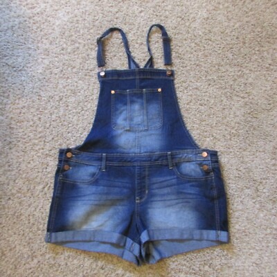 NWOT NOBO XL 15/17 Blue Denim Shorts Bib Overalls Stretch Faded