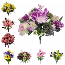 Mixed Flower Bunch Silk Artificial Bouquet Florists Floral Craft Memorial